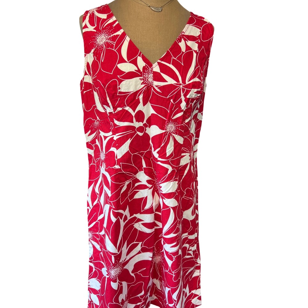 Cotton floral sundress sleeveless red and white LG zip up fitted, flowers girlie